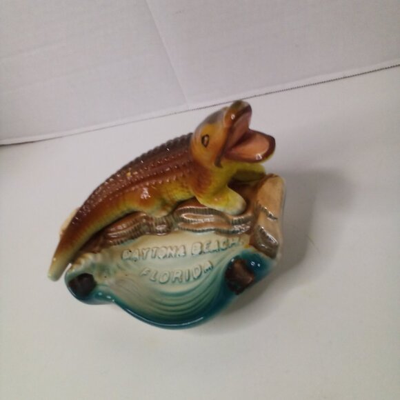 Vintage Daytona Beach Florida Ashtray Trinket Dish Alligator Crocodile - Picture 5 of 14